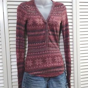 Express One Eleven Women's Tribal Wine Long Sleeve Shirt SZ XS